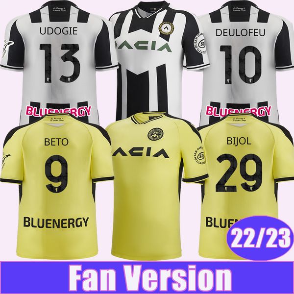 

22 23 udinese calcio mens soccer jerseys beto deulofeu bijol pereyra walace udogie nehuen nestorovski home away football shirt short sleeve, Black;yellow