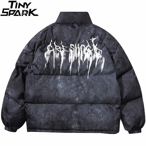 

mens down parkas men hip hop oversize padded jacket coat streetwear tie dye graffiti parka cotton harajuku winter outwear 221207, Black