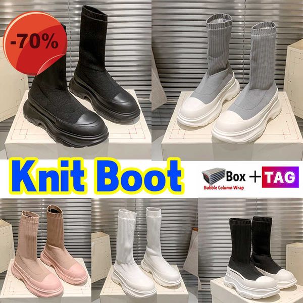 

high shoes designer boots graffiti knit tread slick boot women shoes half thigh-high knee booties white silver black pink womens sneakers kn