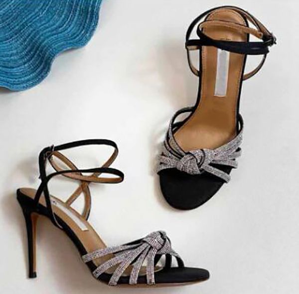 

famous brands sandals crystal-embellished high heeled shoes women 's dress shoess women buckle pointed toe wedding gladiator sandalias, Black