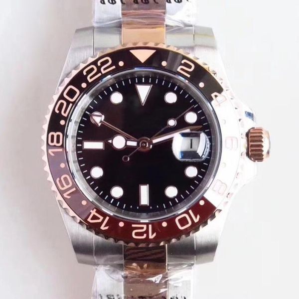 

automatic mechanical wristwatches ceramic bezel 40mm black dial sapphire glass stainless steel strap male business montre de luxe, Slivery;brown