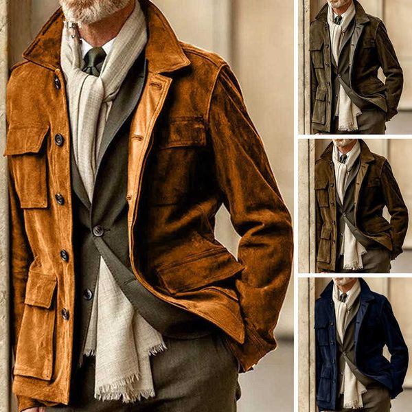 

men's jackets men's suede long coat jacket clothing casual vintage jackets coats full sleeve button double breasted solid color t2, Black;brown