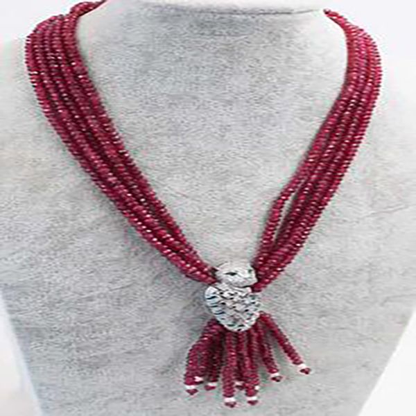 

4rows pinkred jade roundel faceted 4x2mm necklace 19inch wholesale, Silver