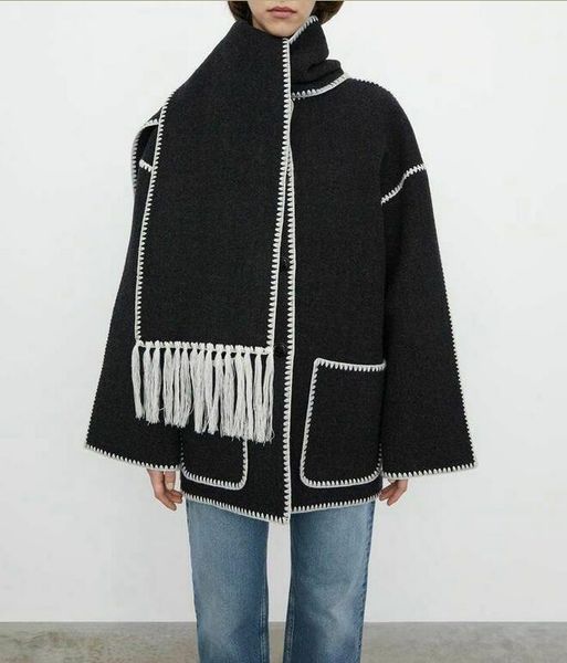 

toteme embroidered scarf jacket dark grey melange womens jackets, Black;brown