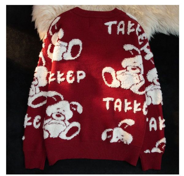 

men s sweaters embroidered y2k retro year red rabbit embroidery fashion couple and women s knit ins 221206, White;black