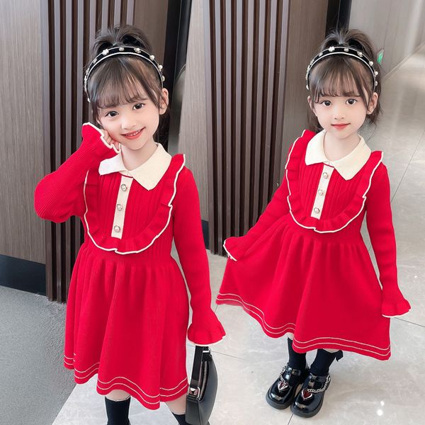 

new autumn and winter princess style westernized wool dress, Red;yellow