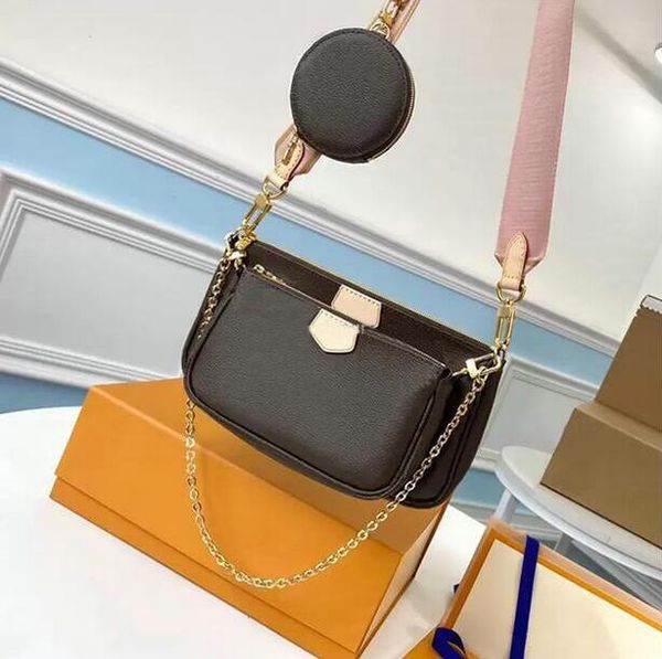 

women designer 3pcs/set crossbody bags fashionable floral genuine leather chains zipper serial number cross body shoulder bag handbag