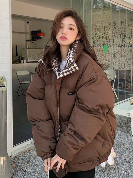 

women s down parkas winter cotton jacket women zipper loose padded coat female solid thickening warm puffer jackets black white 221206
