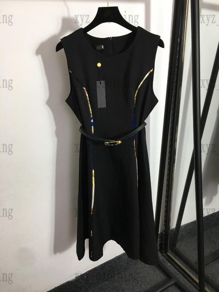 

highend 2022 summer womens long dresses medusa belts dress printed edging designer skirts girls sleeveless skirts luxury blackdress triangle, Black;gray