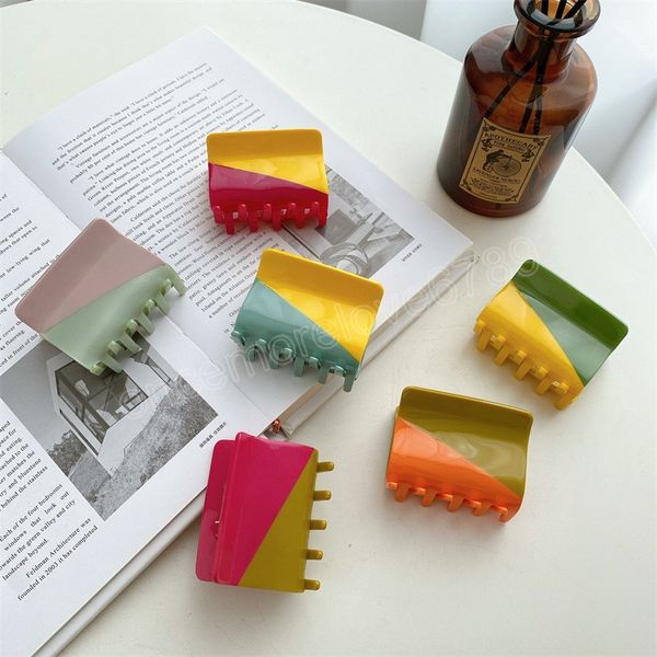 

korean fashion two-color hand-stitched temperament hair clip claw rectangle colorful acetate clamps for woman girls, Slivery;golden