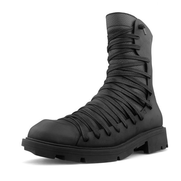 

men casual shoes luxury man black boots lace up genuine leather mans fashion boot