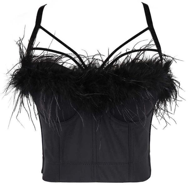 

french super fairy feather suspender vest female style design sense minority sleeveless off shoulder fairy dance wrap chest, White