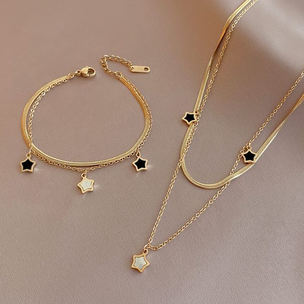

wedding jewelry sets jozy 316l stainless steel multilayer chain star charm necklace bracelet for women trend set girls gifts party ladies 22, Slivery;golden