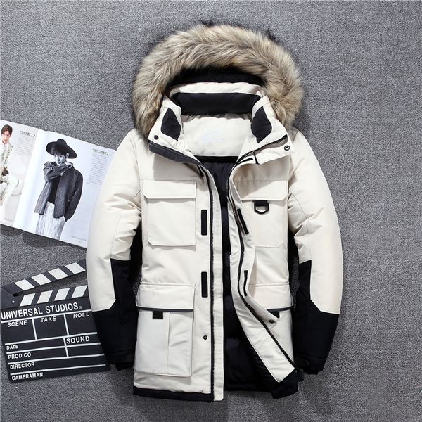 

mens down parkas 40 degree cold resistant russia winter jacket men genuine fur collar thick warm white duck down mens winter coat 221207, Black