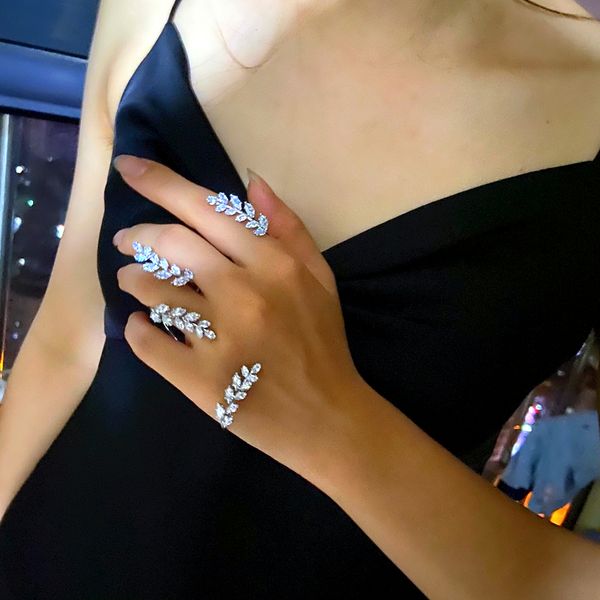 

bangle cubic zirconia wheat ear leaf palm bracelet 925 silver color hand palm bangle jewelry trendy handlets for women 221206, Black