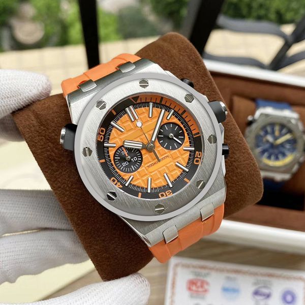 

mens watches quartz movement classic style 42mm full abrasion resistant fiber rubber strap wristwatches sapphire super luminous royal montre, Slivery;brown
