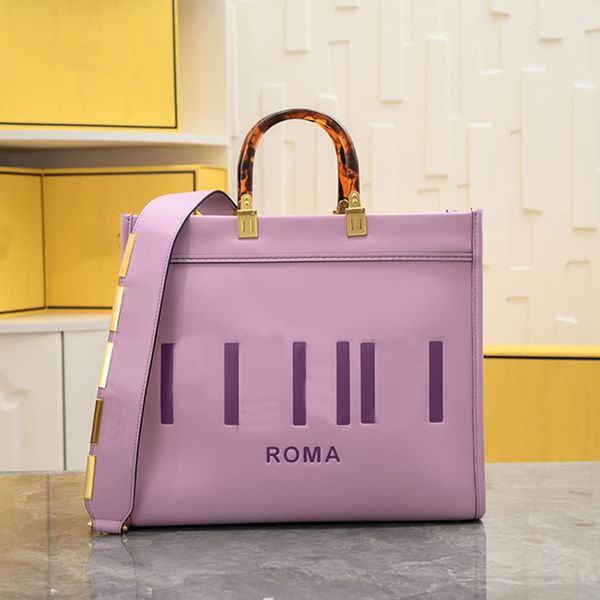 

shine tote bags large capacity shopping bag cowhide genuine letaher letter print gold hardware accessories removable shoulder strap women sh