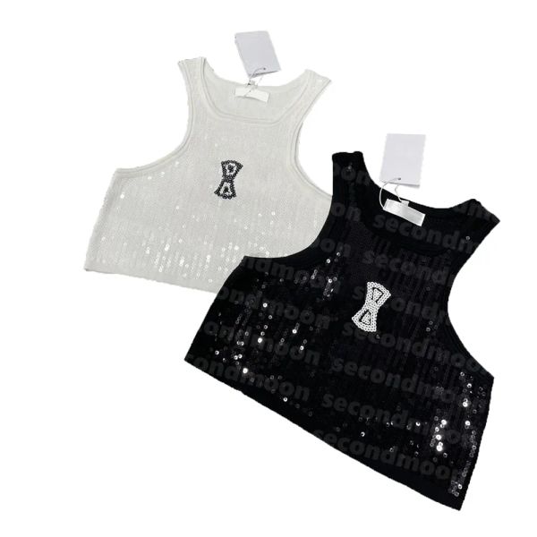 

women knits vest shiny sequin sports vests breathable knitted t shirts summer sleeveless yoga, White