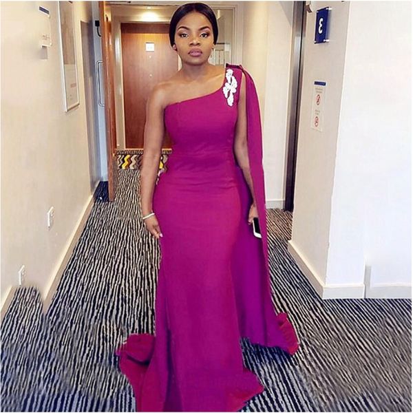 

mermaid prom dresses with streamer one shoulder appliques women long formal evening dress robe de soiree de mariage, Black