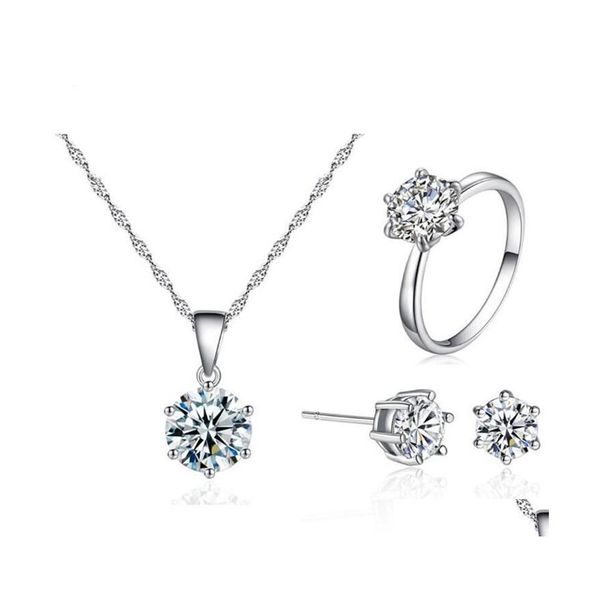 

wedding jewelry sets sier a level cubic zirconi wedding jewelry set 8mm rhinestone pendant necklaces rings and earrings for women wi dhrni, Slivery;golden