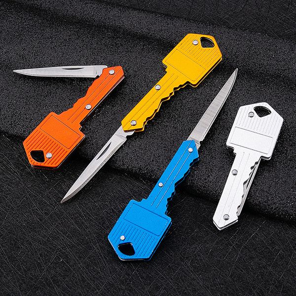 

safety keychains self defense keychain colorful pocket knives stainless folding knife key chain outdoor camping hunting tactical combat knif, Silver