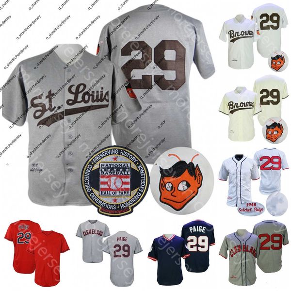 

baseball jerseys satchel paige jersey hall of fame patch salute to service 1948 1953 cream grey white navy red player drop shipping size s-3, Blue;black