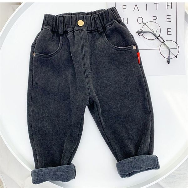 

trousers boys clothes denim pants casual solid color fleece thermal oversize toddler kids winter 36m baby boy cotton jeans 221207, Blue
