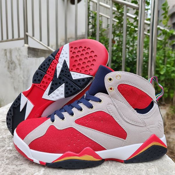 

mens womens 7s basketball shoes trophy room x jumpman 7 new sheriff in town obsidian dark obsidian-true red-metallic gold dm1195-474 mens tr