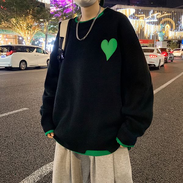 

men's sweaters couple hong kong fashion fake two piece black embroidery love sweater men sueter hombre pullover harajuku 221207, White;black
