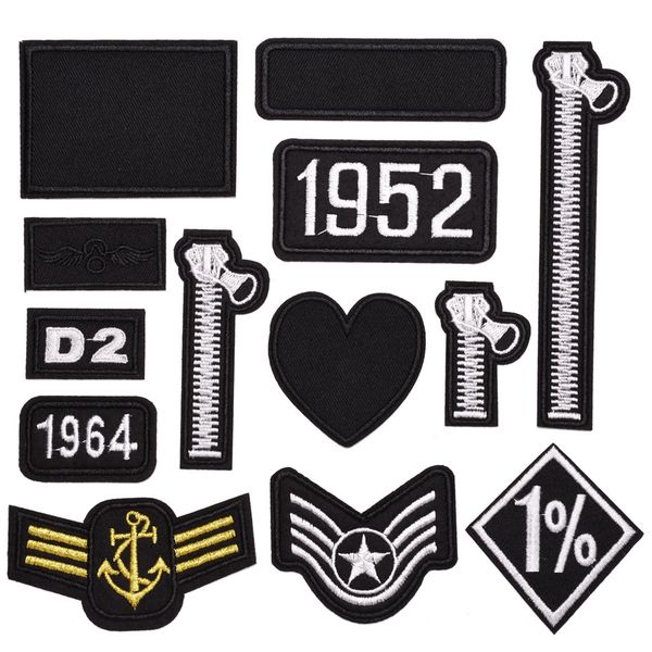 

notions zipper embroidered iron on patches black white zip badge sew on patch appliques clothes diy accessories