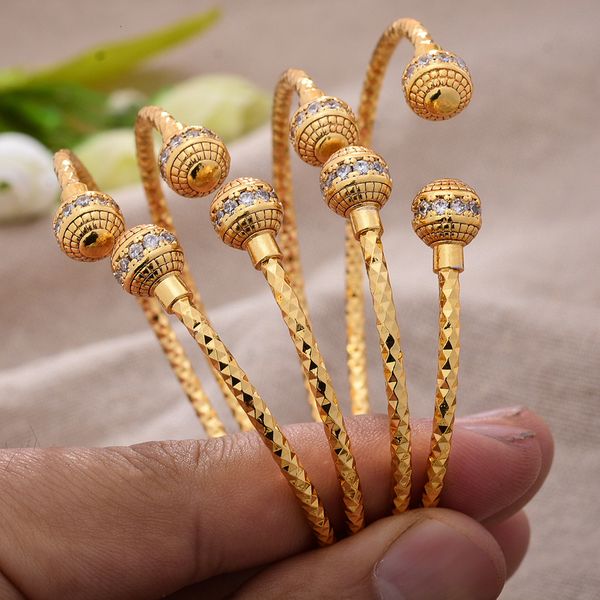 

bangle 4pcsset 24k gold color dubai cuff bangles for women girls bead micro inlay jewelry wedding bracelets jewelry party gifts 221206, Black