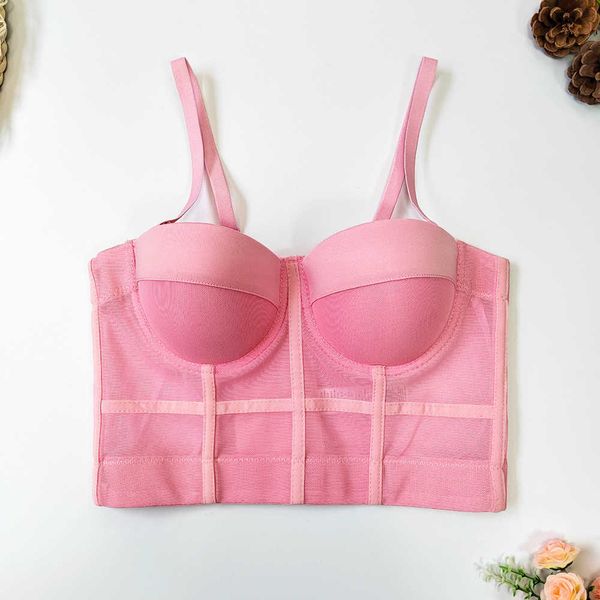 

sports bra elastic mesh breathable underwear steel ring classic fishbone suspender vest female, Red;black