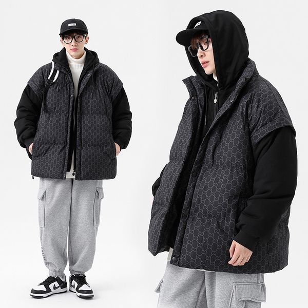 

men's down parkas the fashion brand hooded winter thickened warm couple's jacket fake two cotton men clothing coat 221207, Black