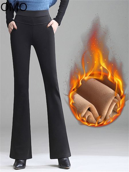 

women's pants capris winter thck warm high waist wide leg flare pants for women ol office skinny woman trousers 221207, Black;white