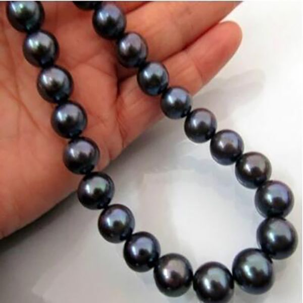 

charming jewelry 10-11mm south black pearl necklace 18'' 14k aaa, Silver