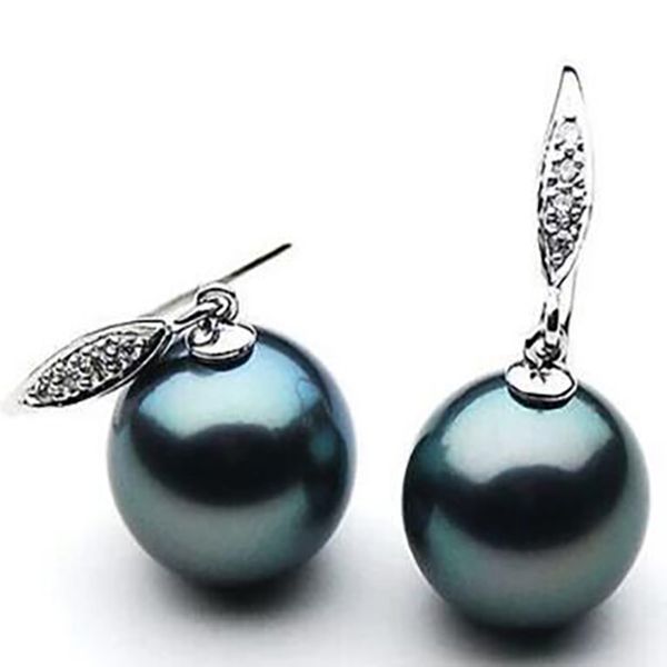 

charming jewelry 10mm tahitian black green shell pearl earring, White