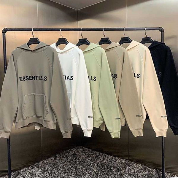 

essentials hoodies men rubber print letters high-quality cotton fleece fashion high street oversized hip hop sweatshirt pullover, Black