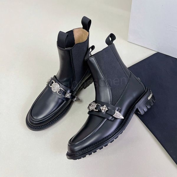 

toga short boots women's chelsea martin boots designer classic badge metal buckle round head sleeve anti-slip square heel punk wind bla, Black