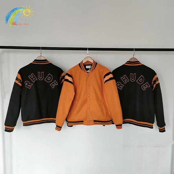 

men's jackets black brown casual bomb jacket men women loose leather stitching embroidery baseball jacket heavy fabric outwear coat t22