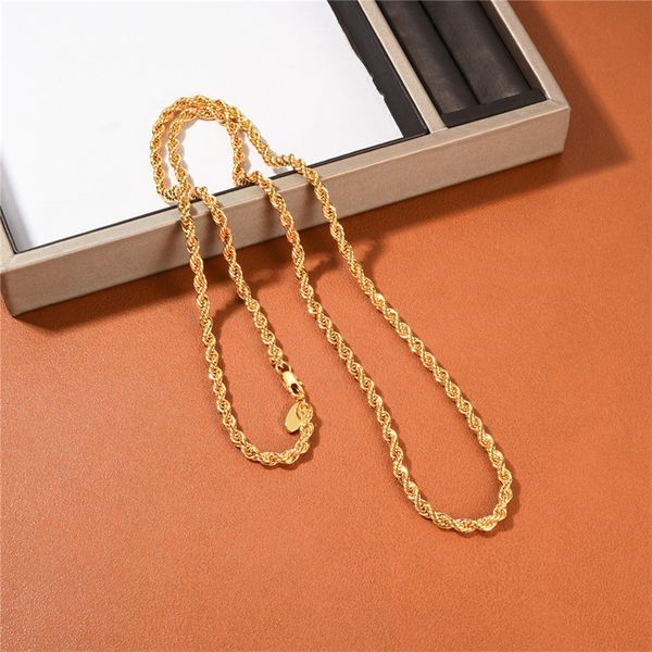 

brass gold-plated fried dough twist necklace rope design gold twisted long sweater chain fashion all-match jewelry accessories, Silver