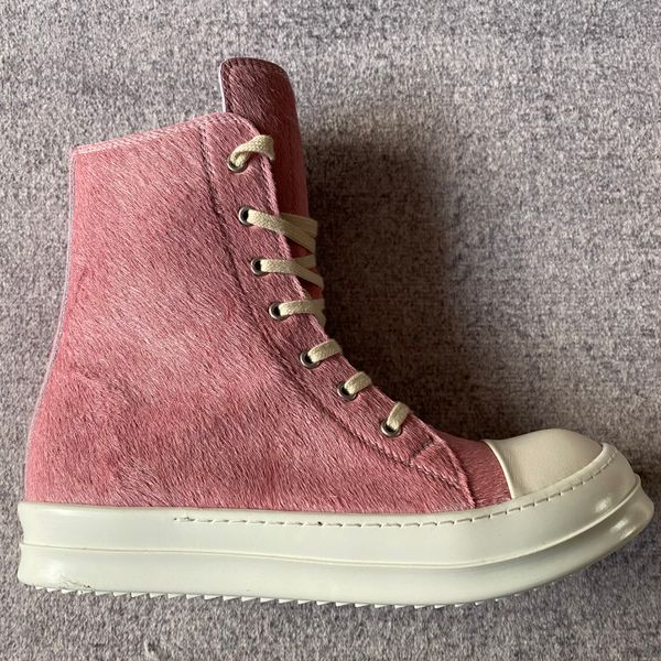 

handmade exclusive pink fur ramons rock boots genuine leather factory rick fashion booties, Black