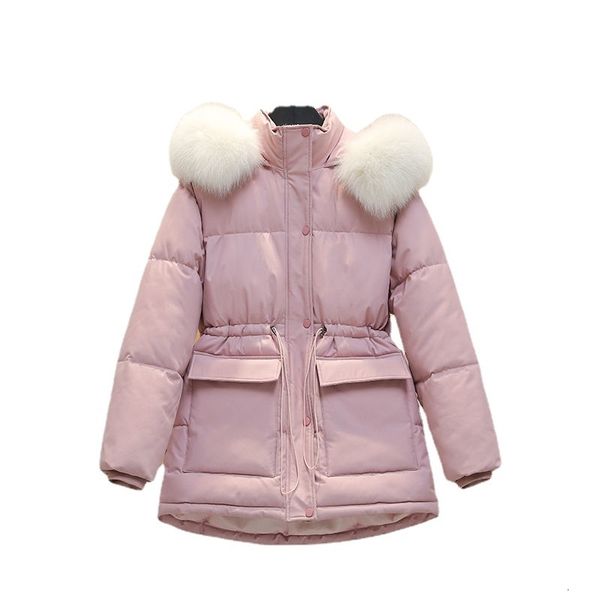 

women's down parkas jacket winter long warm fashion solid color hooded fur collar korean parka coat women clothing k482 221207, Black