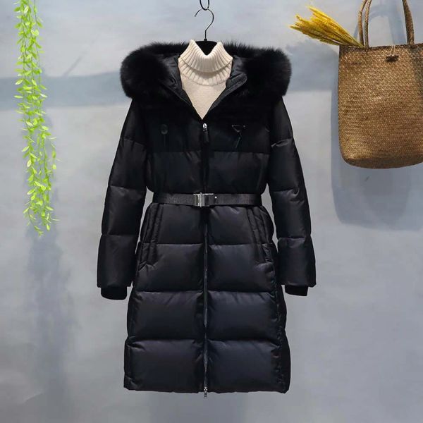 

women's down jackets coat parka long thickening zipper with belt trench outerwear pockets oversized ladies warm outerwears, Black