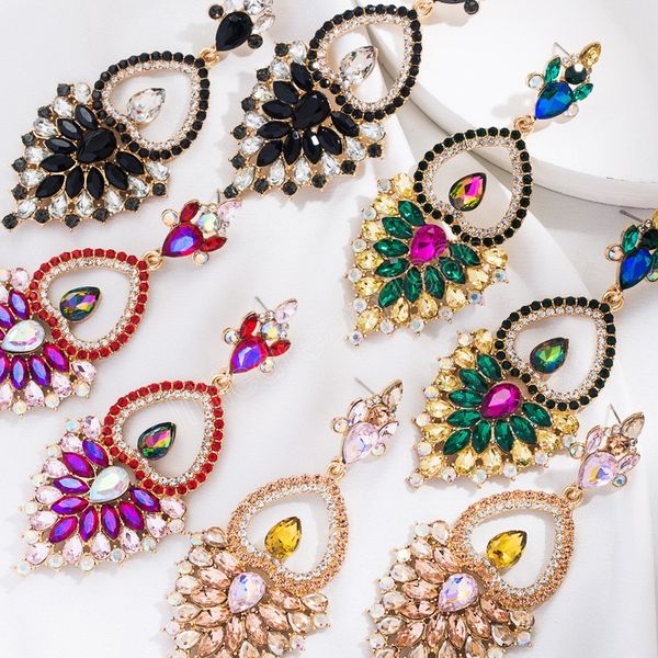 

bohemian colorful rhinestone long dangle earrings women's earrings party fashion statement luxury jewelry accessori, Silver