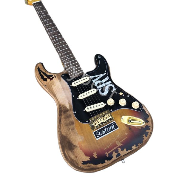 

lvysrv handmade cultural relic electric guitar alder body maple neck pure retro natural color neck and inlay