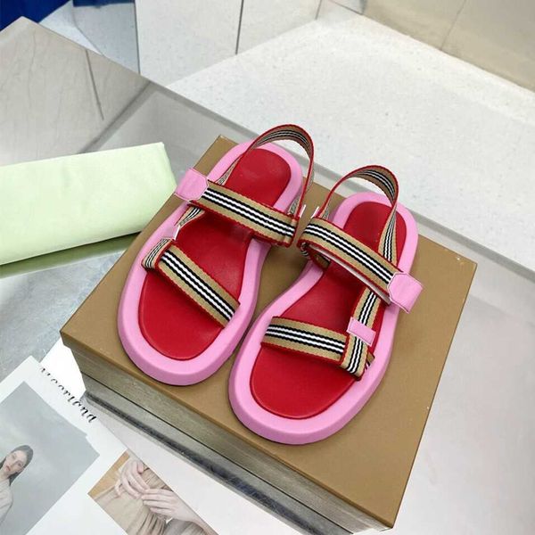 

flat sandals casual comfort versatile women's shoes buckle stripe splice, Black