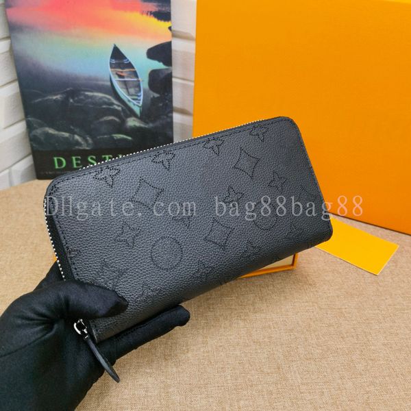 

fashion men women wallet clutch leather single zipper zippy wallets mens womens long classic purse m80936, Red;black