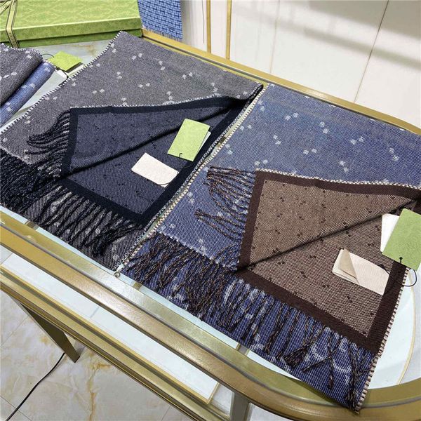 

double sided scarves men women 100% wool scarf letters designer wraps winter long scarves shawl, Blue;gray