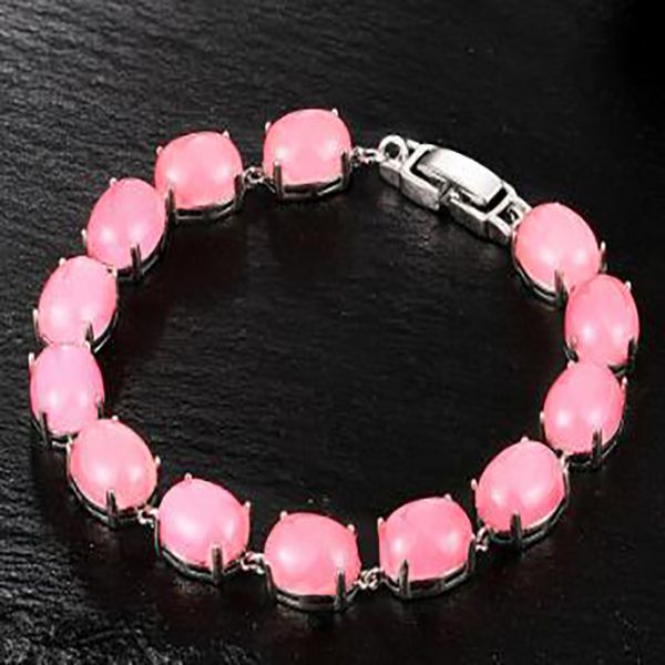 

s925 sterling silver bracelet pink malay jade tennis bracelet 7.5", Golden;silver