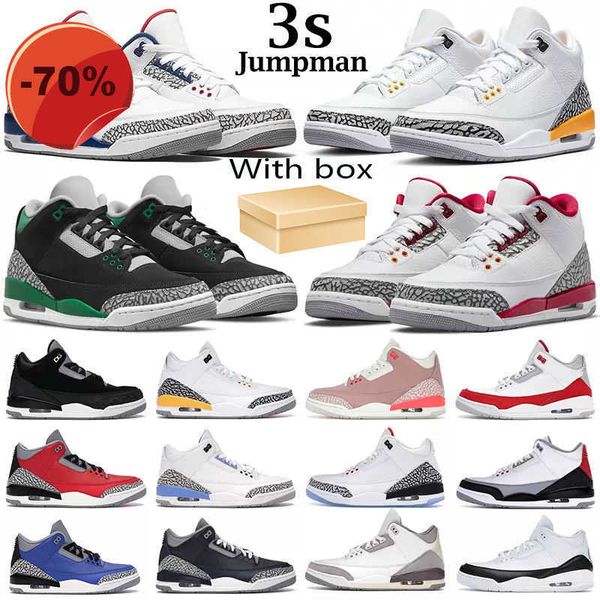 

high shoes with box basketball shoes racer blue 3s jumpman 3 men cardinal red pine green hall of fame court purple laser orange trainers out, Black